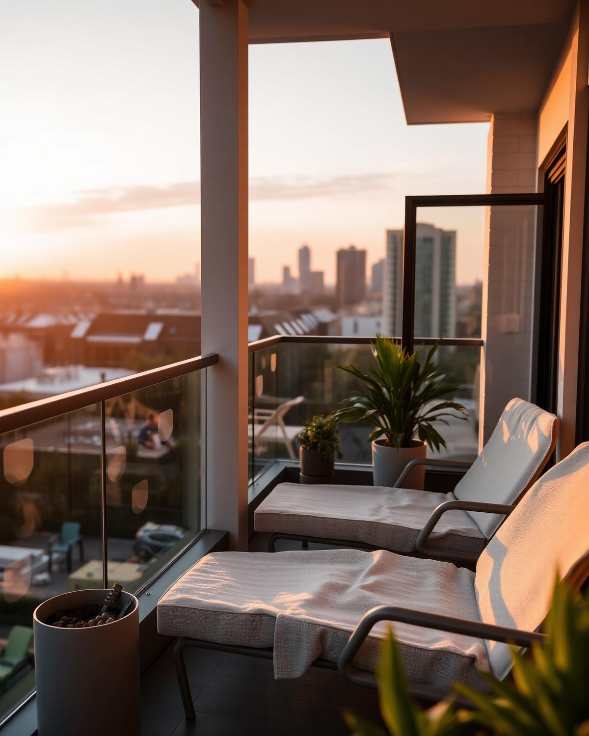 Private balcony terrace at golden hour